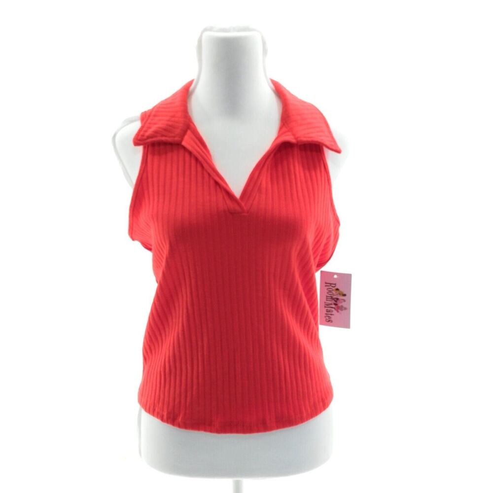 RoomMates Red Sleeveless V-Neck Ribbed Top - Junior's Size Large - Stylish Chic - Picture 2 of 4